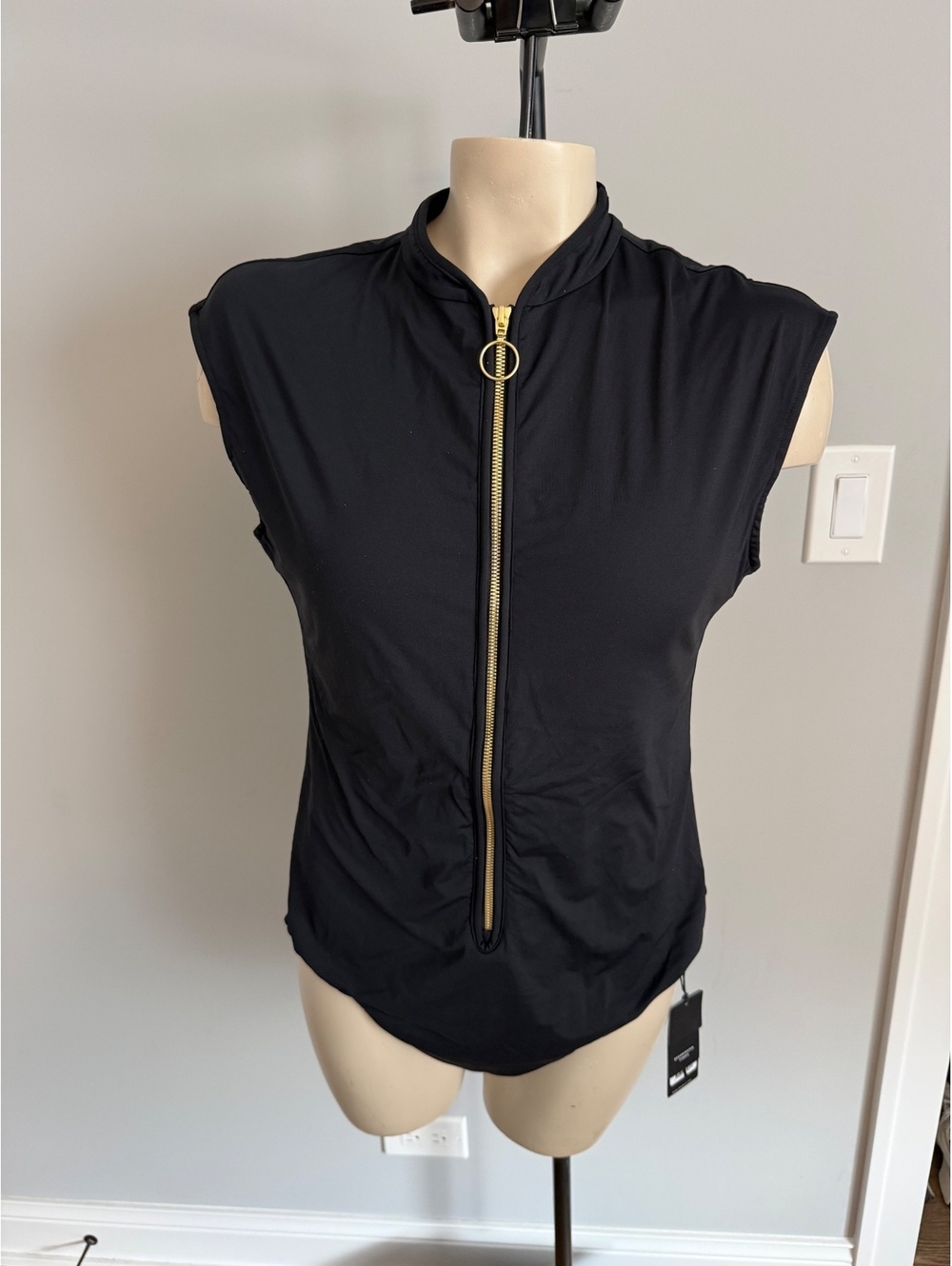 Seafolly Black Sleeveless One-Piece Swimsuit with Gold Zipper